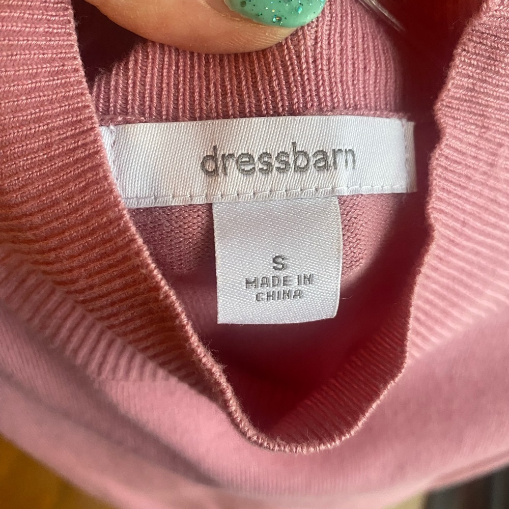 Pretty in Pink Knit Mock Neck Puffed Short Sleeve Top great transition piece - Picture 3 of 5